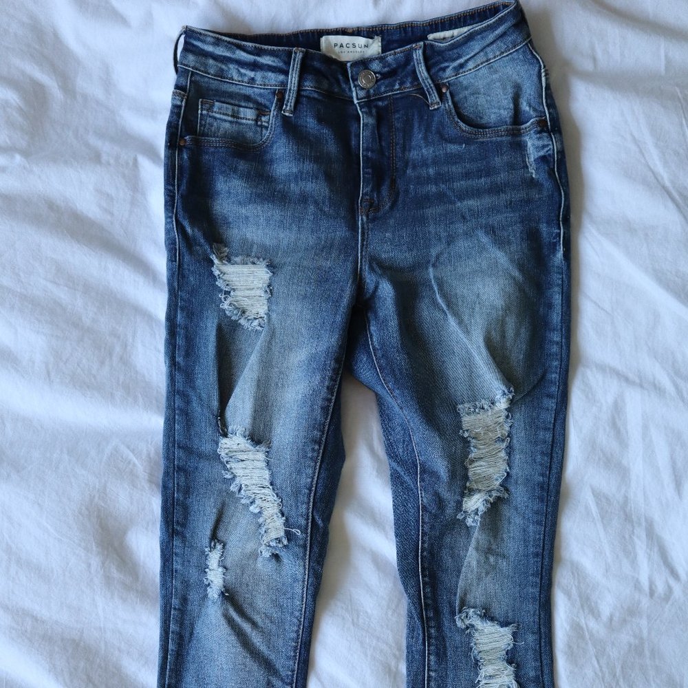High waisted skinny distressed jeans